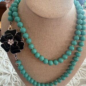 Stella & Dot La Coco Turquoise Color Bead Necklace With Detachable Flower